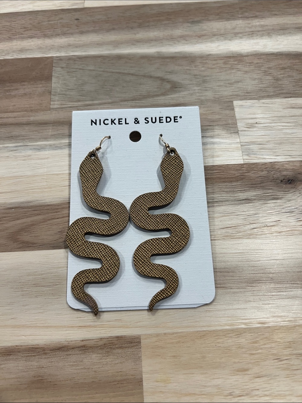 Nickel & Suede Brown Snake Drop Earrings